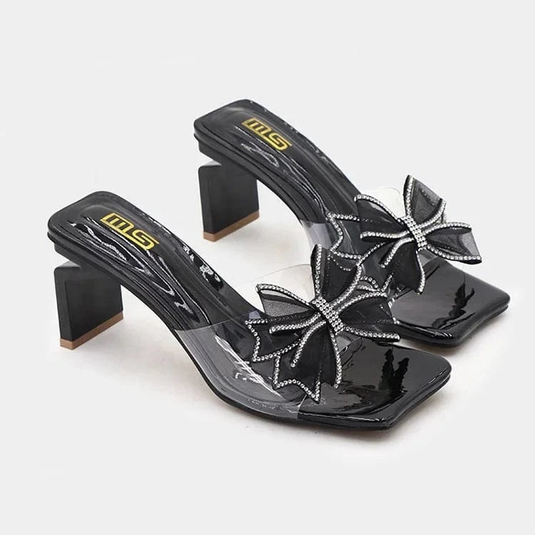 Large Size Heeled Sandals New Design For Ladies Slip On Chunky Heels Square Toe Solid Color Women High Heel Shoes
