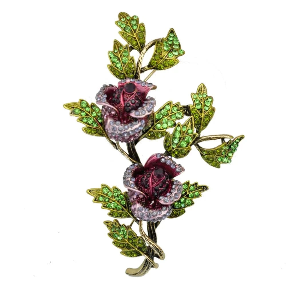 Large Size Rose Flower Brooch Women Wedding Jewelry Wedding Fashion Winter Lapel Pin Pink and Green Sorority Crystal Brooches