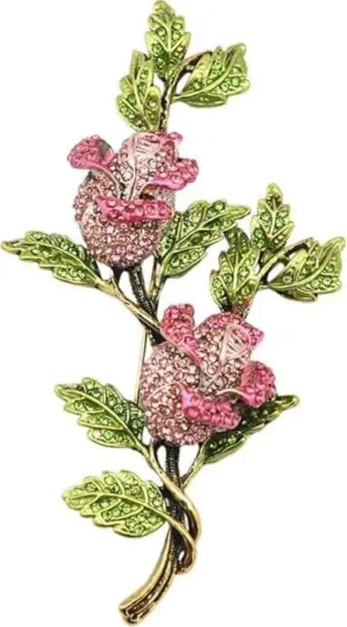 Large Size Rose Flower Brooch Women Wedding Jewelry Wedding Fashion Winter Lapel Pin Pink and Green Sorority Crystal Brooches