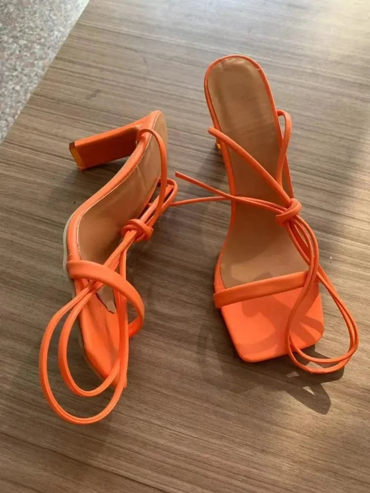 large size women's shoes lace-up sandals women summer stiletto open toe net red high-heeled women sandals