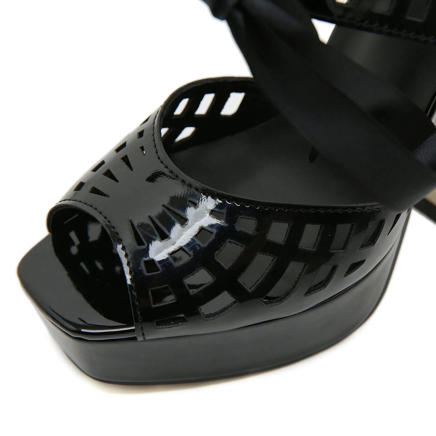 Laser hollow-out super soft bright surface strap bow waterproof platform super high thick heel Women's Party sandals