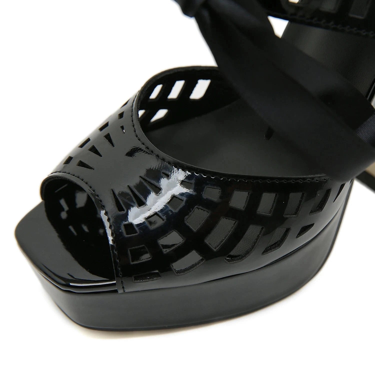 Laser hollow-out super soft bright surface strap bow waterproof platform super high thick heel Women's Party sandals
