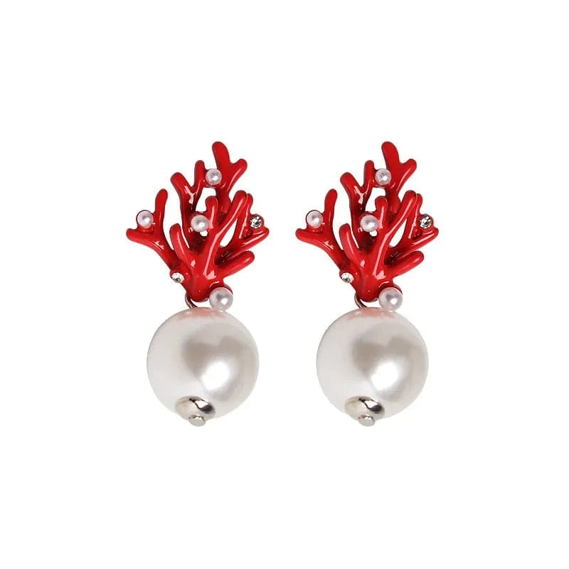 Lateefah OEM Drop Shipping Colorful Coral Shape Gold Pearl Statement Earrings Jewelry Women