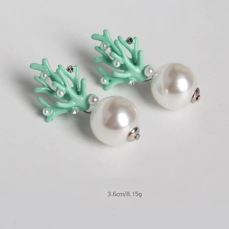 Lateefah OEM Drop Shipping Colorful Coral Shape Gold Pearl Statement Earrings Jewelry Women