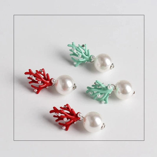 Lateefah OEM Drop Shipping Colorful Coral Shape Gold Pearl Statement Earrings Jewelry Women