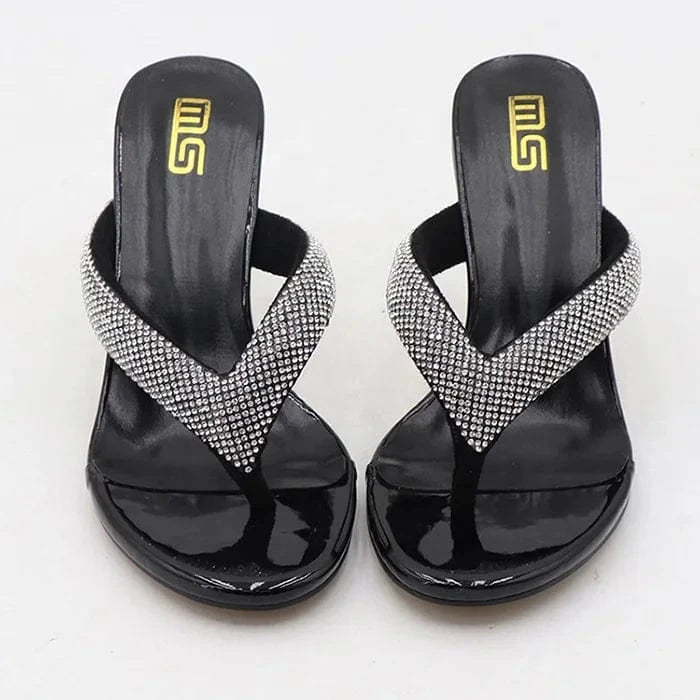 Latest Big Size 42 Party Women Shoes Crystal Heels Solid Color Slippers Outdoor Sandals Diamond Female Flip-Flops Heeled Sandals