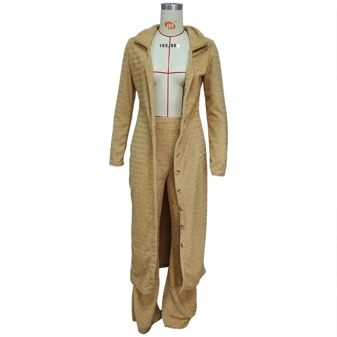 Latest Coat Pant Designs Woman Long Fur Coat Fur Jacket Two Piece Pants Set Winter 2 Piece Matching Ladies Coat Pant Suits