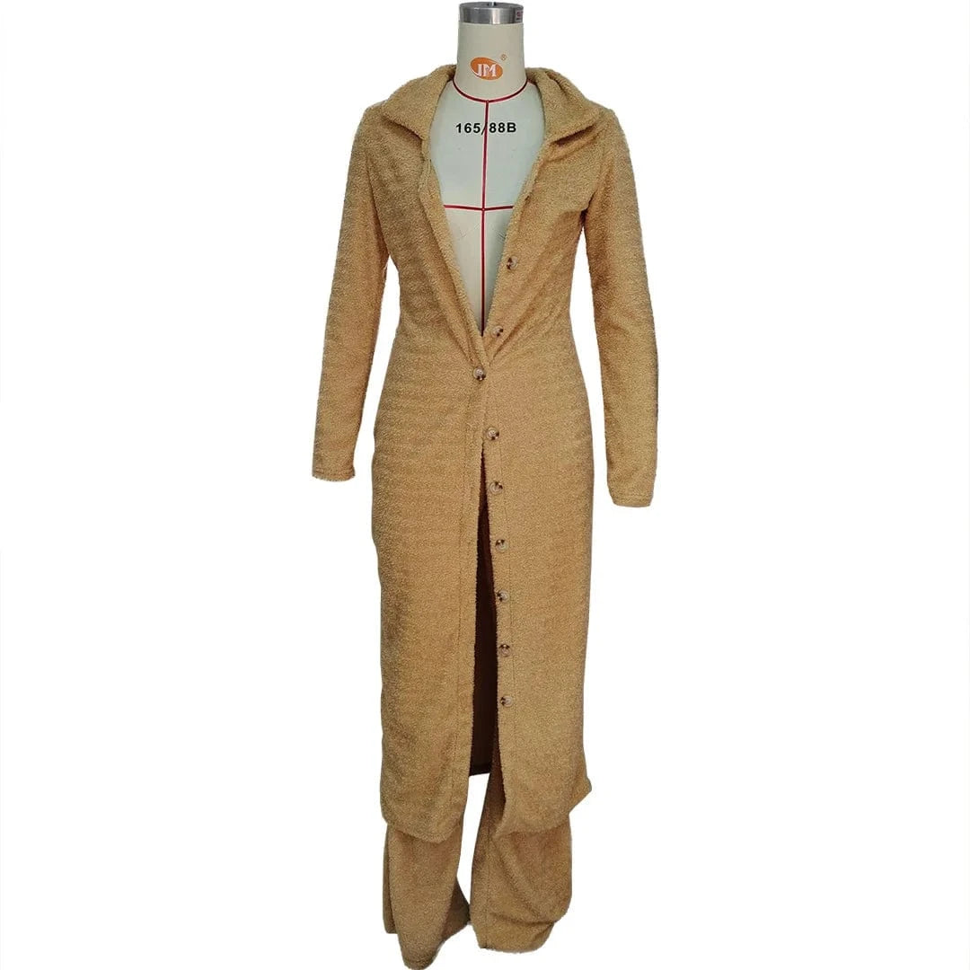 Latest Coat Pant Designs Woman Long Fur Coat Fur Jacket Two Piece Pants Set Winter 2 Piece Matching Ladies Coat Pant Suits