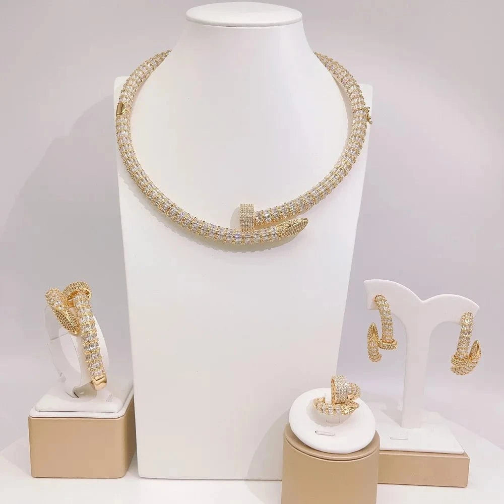 Latest Fashion Diamond Zircon Gold Plated Copper Wedding Jewelry Set Bridal Birthday Party Gift Wholesale Factory Jewels