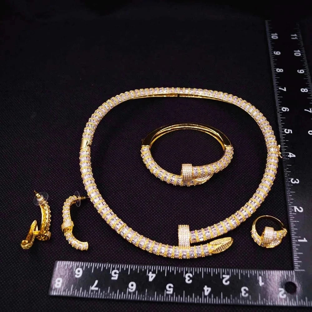 Latest Fashion Diamond Zircon Gold Plated Copper Wedding Jewelry Set Bridal Birthday Party Gift Wholesale Factory Jewels