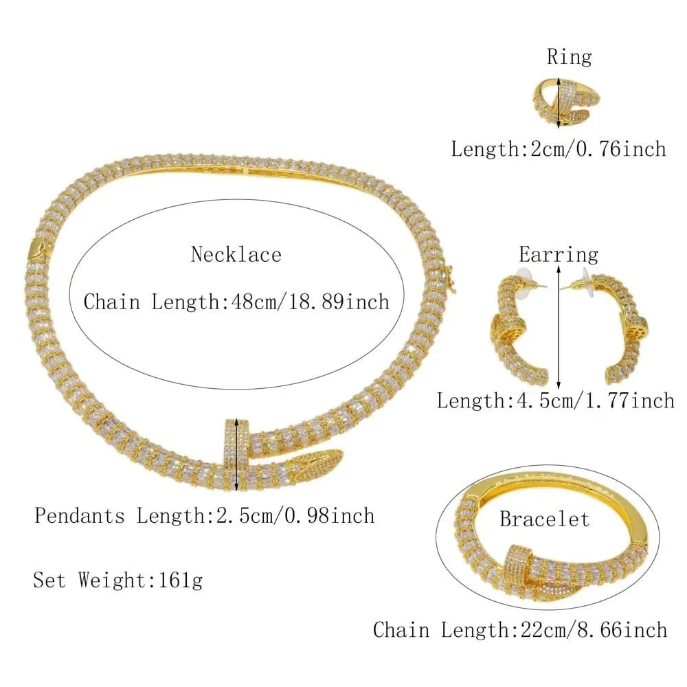 Latest Fashion Diamond Zircon Gold Plated Copper Wedding Jewelry Set Bridal Birthday Party Gift Wholesale Factory Jewels