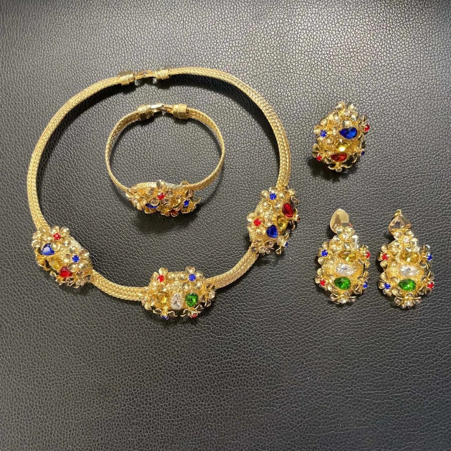 Latest Hot Sale Popular Wedding Party Gift Birthday Brasil Dubai Jewels Gold Plated necklace bracelet earrings ring jewelry