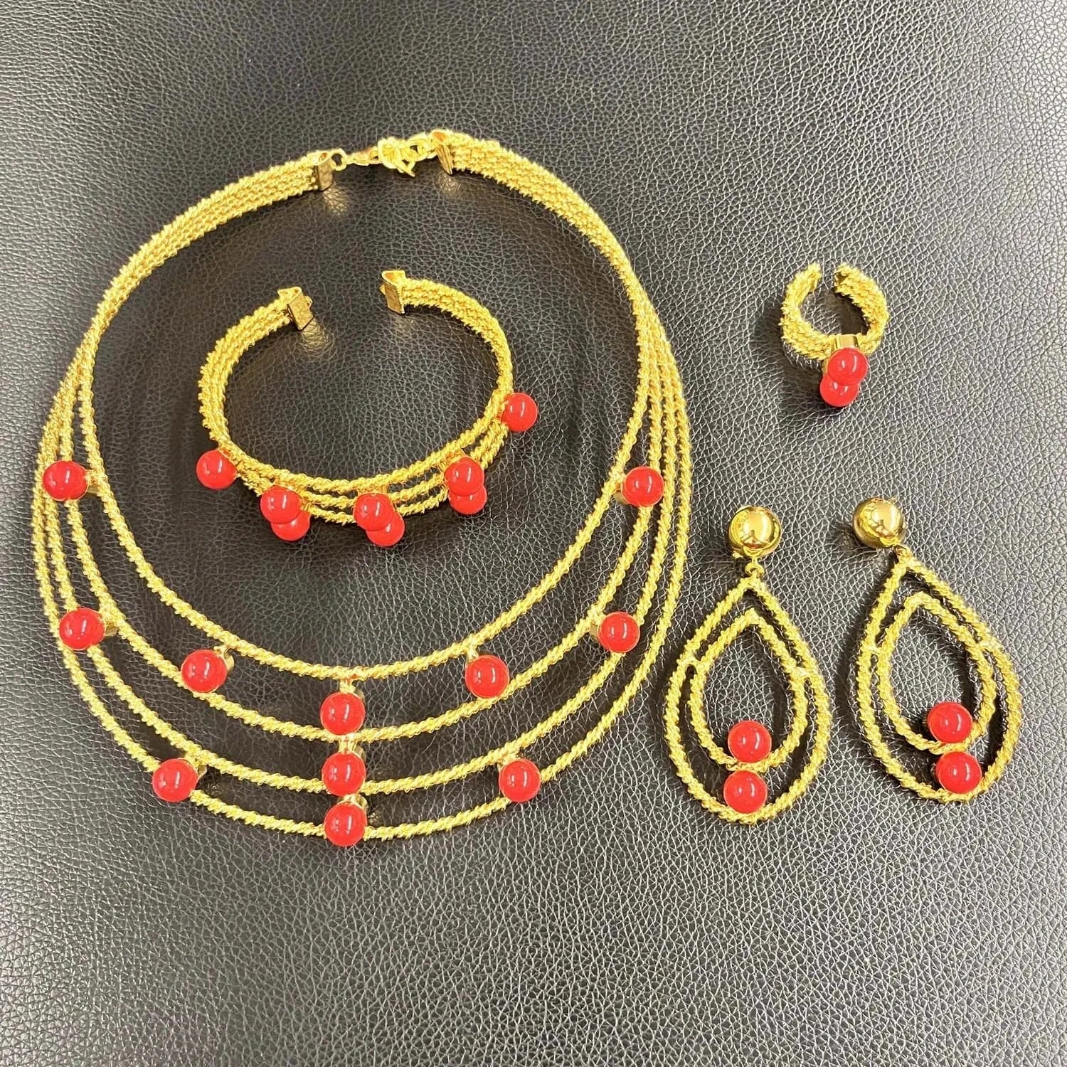 Latest Hot Sale Popular Wedding Party Gift Birthday Brasil Dubai Jewels Gold Plated necklace bracelet earrings ring jewelry