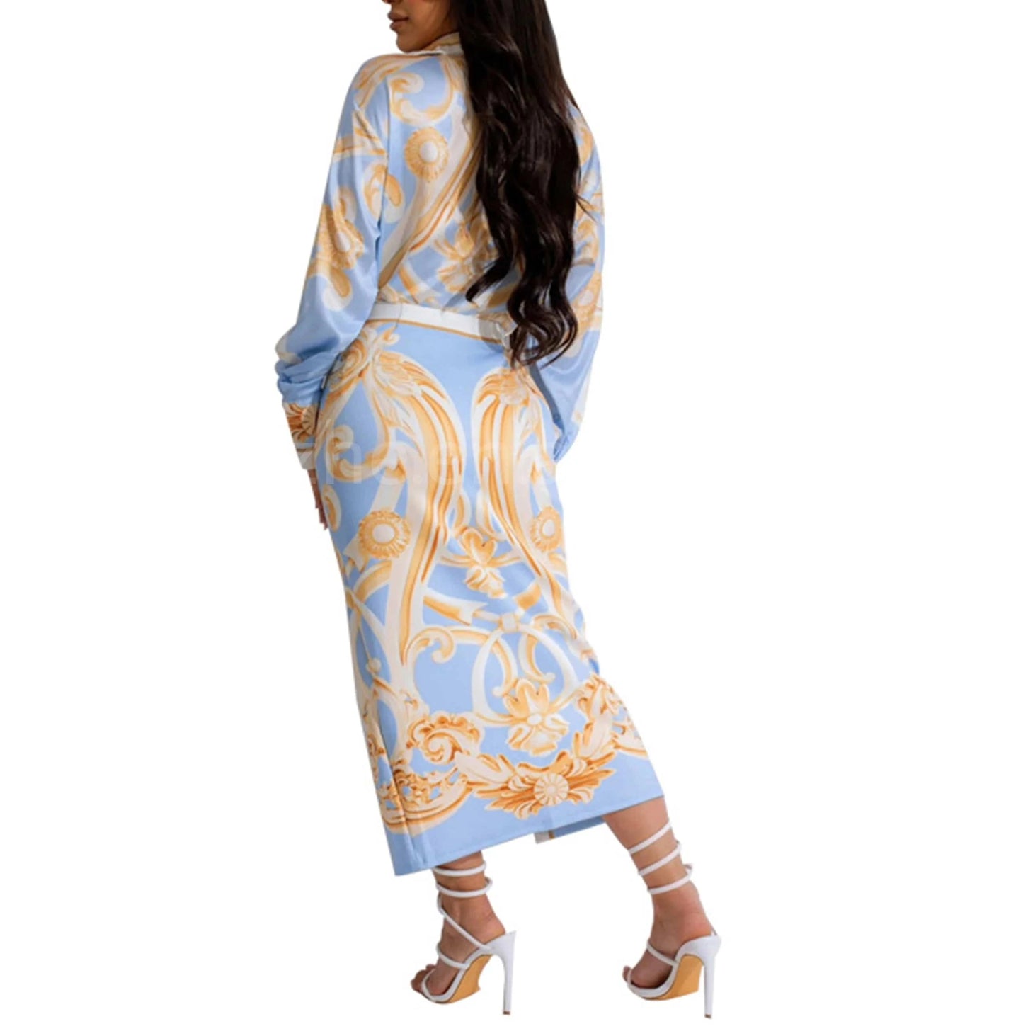 Latest New Chic 2024 Long Sleeve Collar Blouse And Long Skirt Positioning Printed Fashion Street Two Piece Dress Set