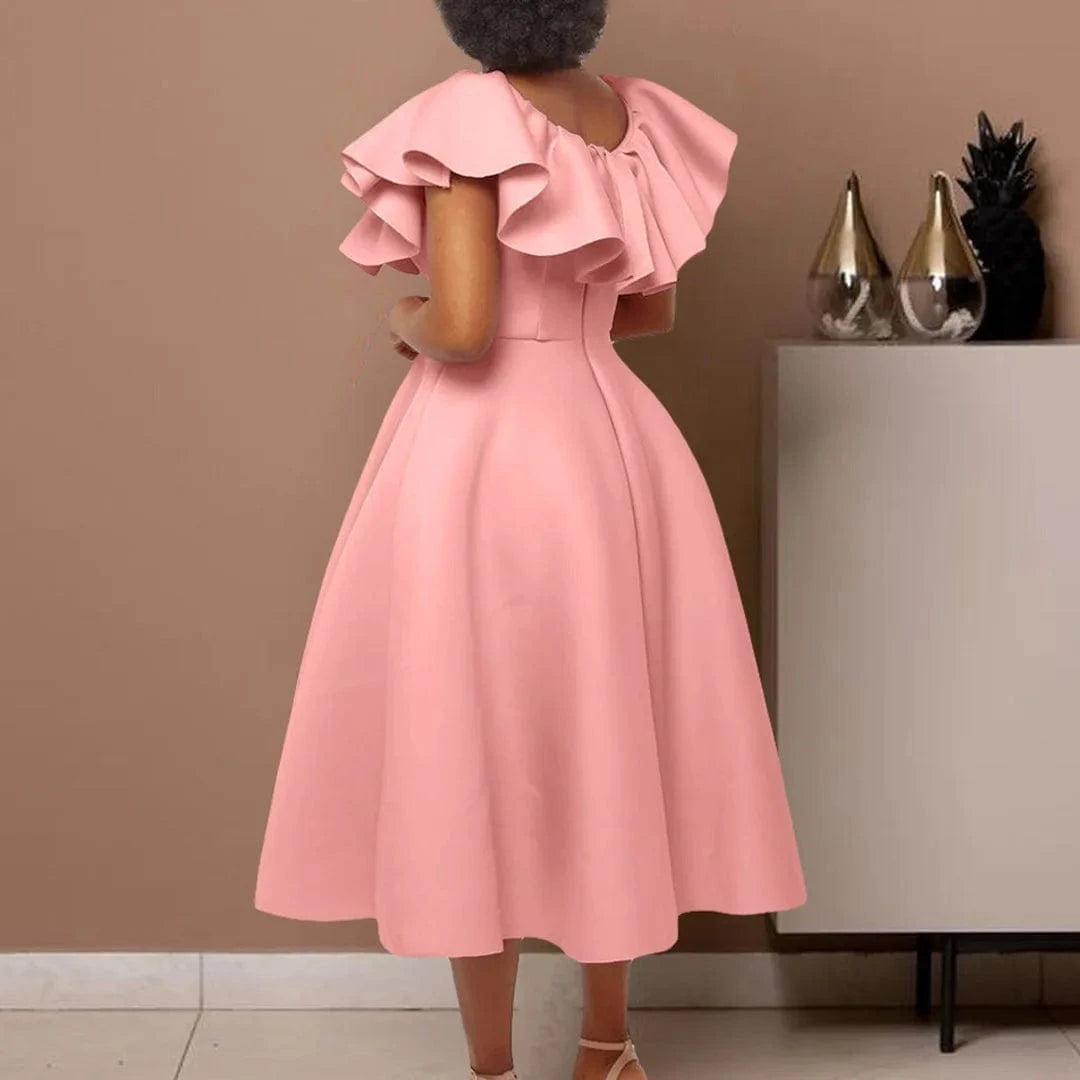 Latest Pink Design Summer Evening Dress Wedding Bridesmaid Clothing Sexy A Line Short Sleeve Pleated Dresses