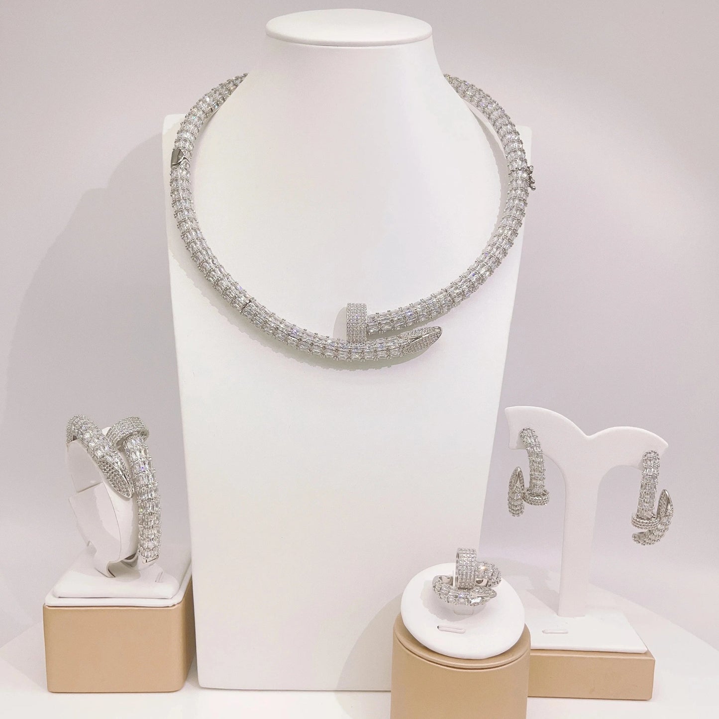 Latest Wedding Gold Plated Jewelry Set / 9 / HZ23105 Latest Fashion Diamond Zircon Gold Plated Copper Wedding Jewelry Set Bridal Birthday Party Gift Wholesale Factory Jewels