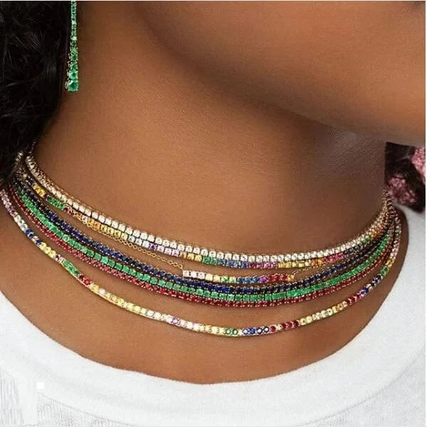 layered necklace thin small tennis cz chain choker 3 colors Gold plated fashion women jewelry