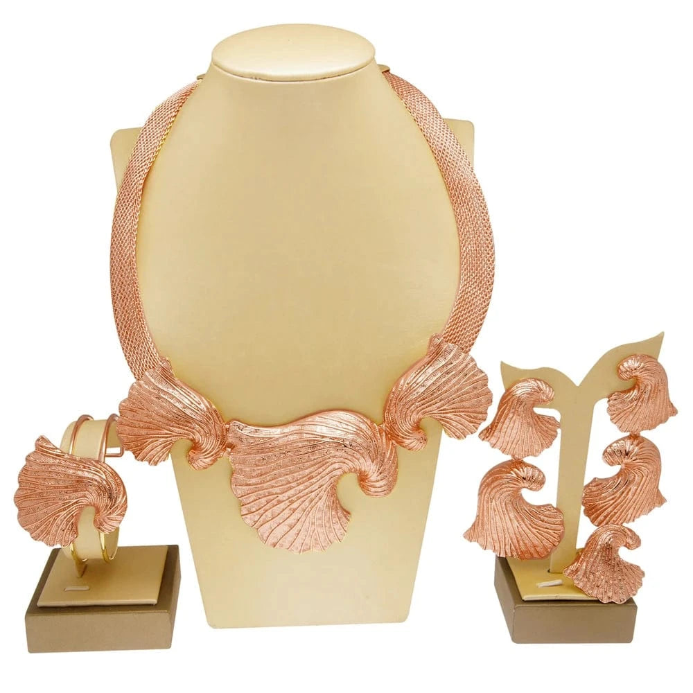 Leaf Necklace Italian Design Jewelry Set / Adjustable / Rose Zhuerrui Leaf Necklace Italian Design Jewelry Set Dubai Wedding Party Gift Jewelry Fashion Italy Nice Ladies Jewelry Sets H00172