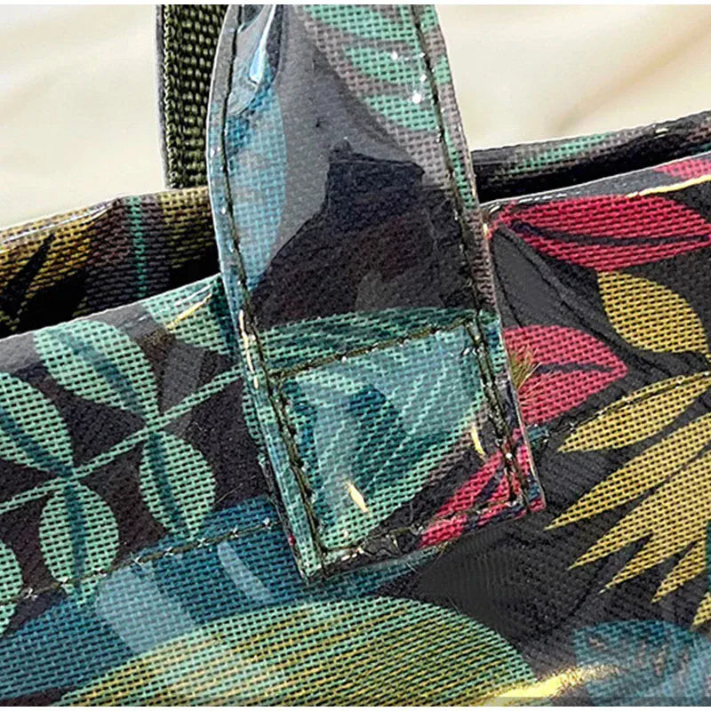 Leaf Print Handbag Pvc Fashion Transparent Waterproof Fashion High-end Shoulder Bag Large Capacity Commuter Tote Bag Shop Bag