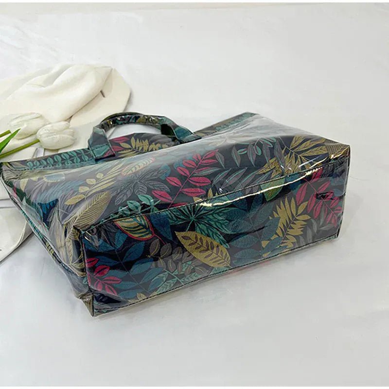 Leaf Print Handbag Pvc Fashion Transparent Waterproof Fashion High - end Shoulder Bag Large Capacity Commuter Tote Bag Shop Bag - SN Wigs & More