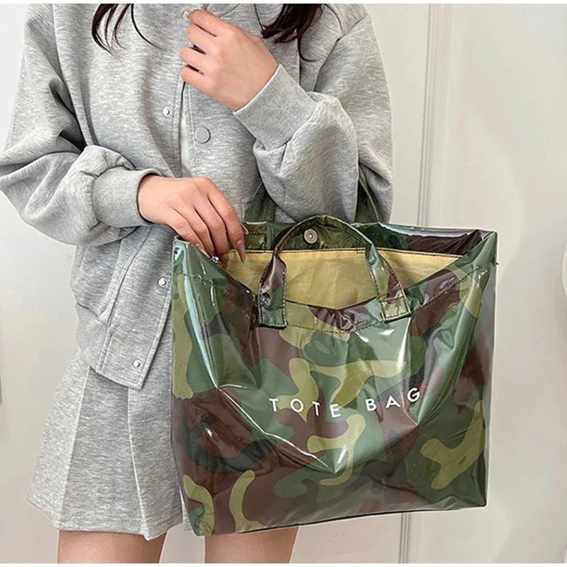 Leaf Print Handbag Pvc Fashion Transparent Waterproof Fashion High - end Shoulder Bag Large Capacity Commuter Tote Bag Shop Bag - SN Wigs & More