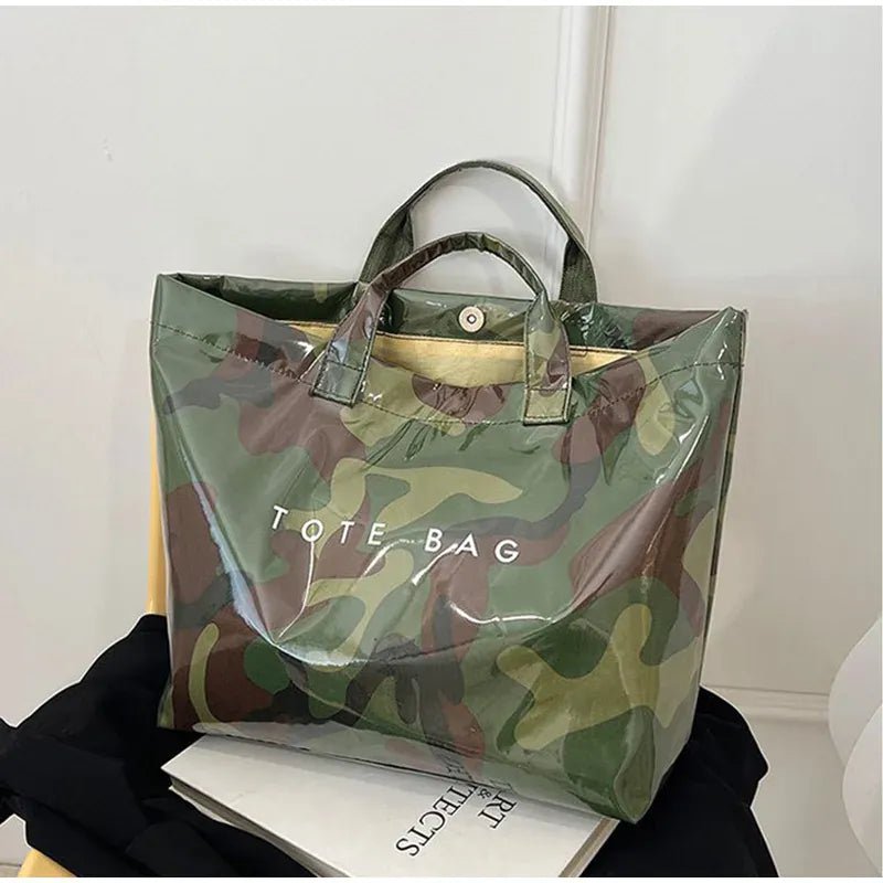 Leaf Print Handbag Pvc Fashion Transparent Waterproof Fashion High - end Shoulder Bag Large Capacity Commuter Tote Bag Shop Bag - SN Wigs & More