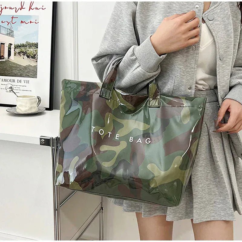 Leaf Print Handbag Pvc Fashion Transparent Waterproof Fashion High - end Shoulder Bag Large Capacity Commuter Tote Bag Shop Bag - SN Wigs & More