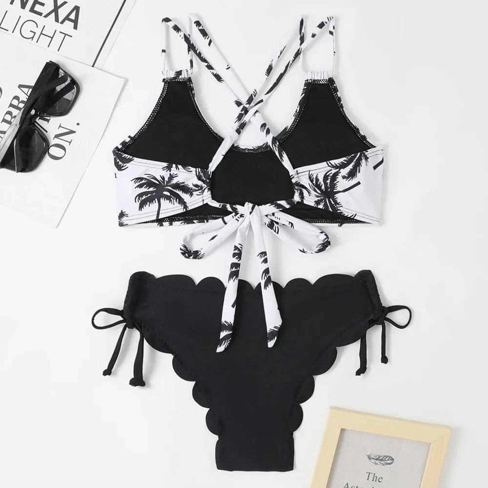 Leaf Print High Waist Push Up Bikini Set Swimwear Women Bandage Two Pieces Swimsuit 2024 Sexy Female Sports Bathing Suit