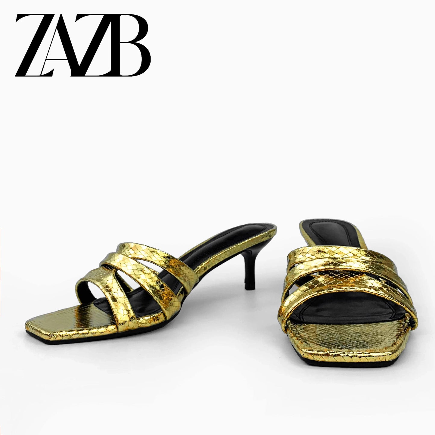 Leather golden custom high heels shoes for women sandals and ladies shoes femmes chaussures pour femmes wedding bride