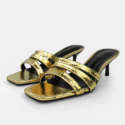 Leather golden custom high heels shoes for women sandals and ladies shoes femmes chaussures pour femmes wedding bride