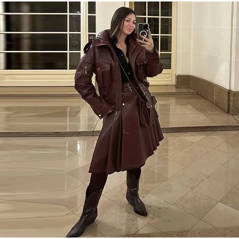 Leather Jacket Fur Collar Hooded – Vintage Winter Style - SN Wigs & More