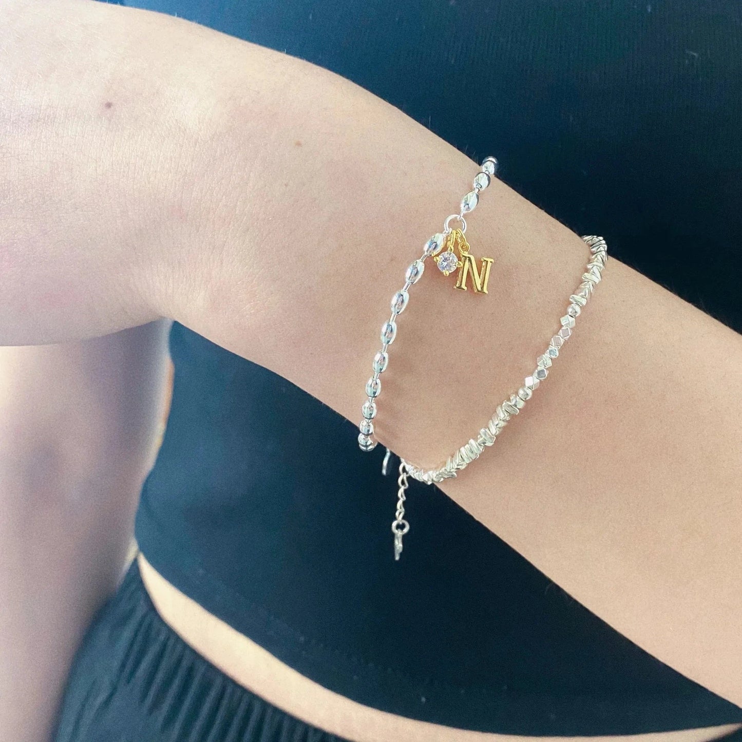 leave letters that you want / letter bracelet Sterling Silver Letter Beads Chain Bracelet Handmade Initial Name Bracelet 925 Silver Jewelry