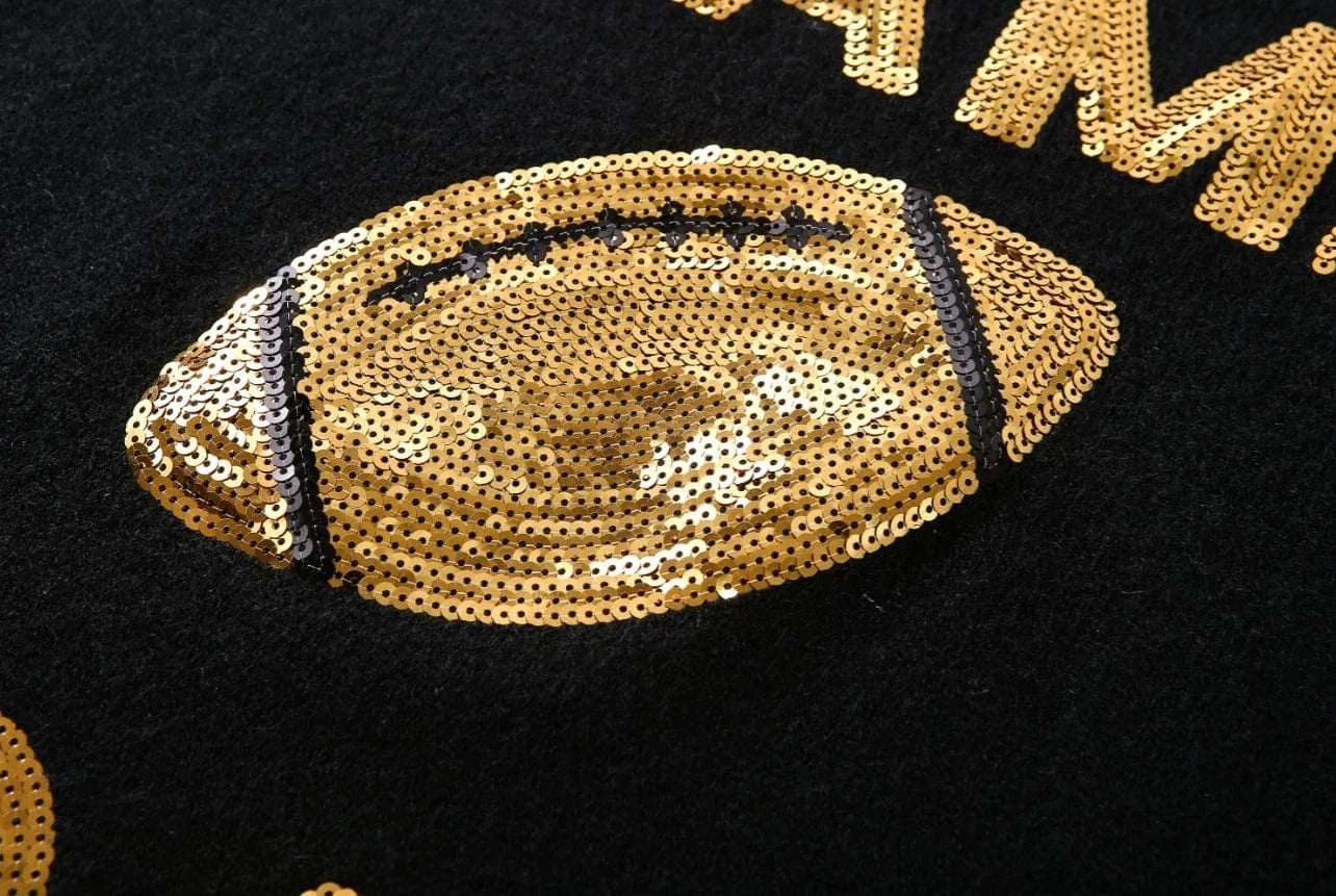 length 68cm, bust 102cm, sleeve 58cm / 1 2024 Game day sequin baseball sweatshirt sequin print sweater for women