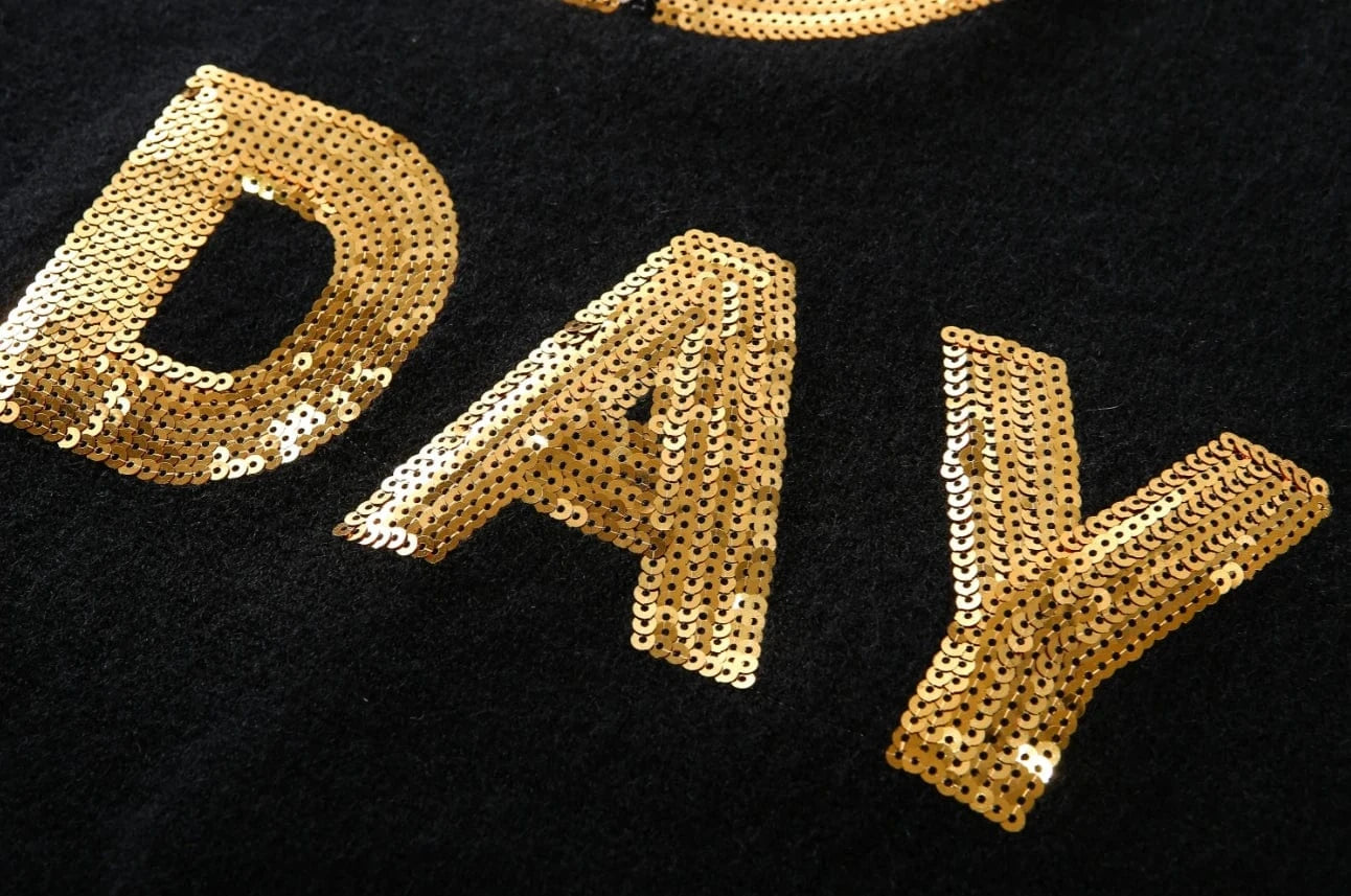 length 68cm, bust 102cm, sleeve 58cm / 1 2024 Game day sequin baseball sweatshirt sequin print sweater for women