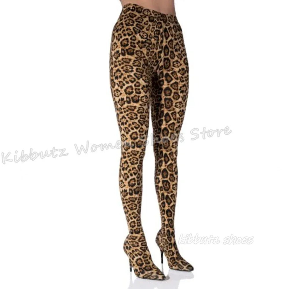 Leopard Pant Boots Over The Knee Luxury Leather Mixed Color Sexy Novelty Fashion Women Shoes Clothes Pointed Toe Thin Heel New - SN Wigs & More
