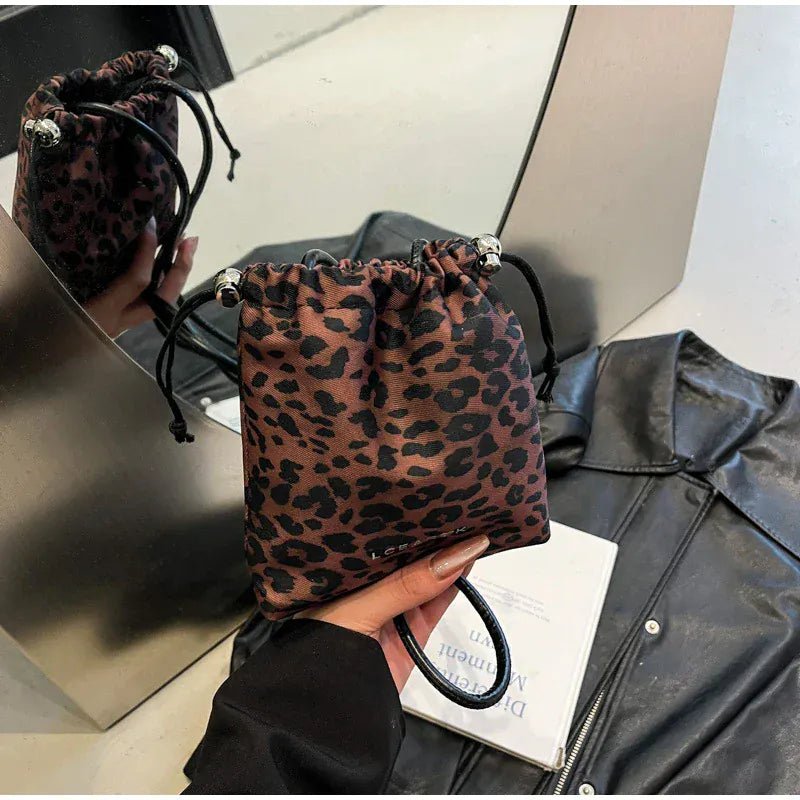 Leopard Print Nylon Drawstring Crossbody Bag New Niche Design Fashion Versatile Women's Mobile Phone Bag Exquisite Shoulder Bag - SN Wigs & More
