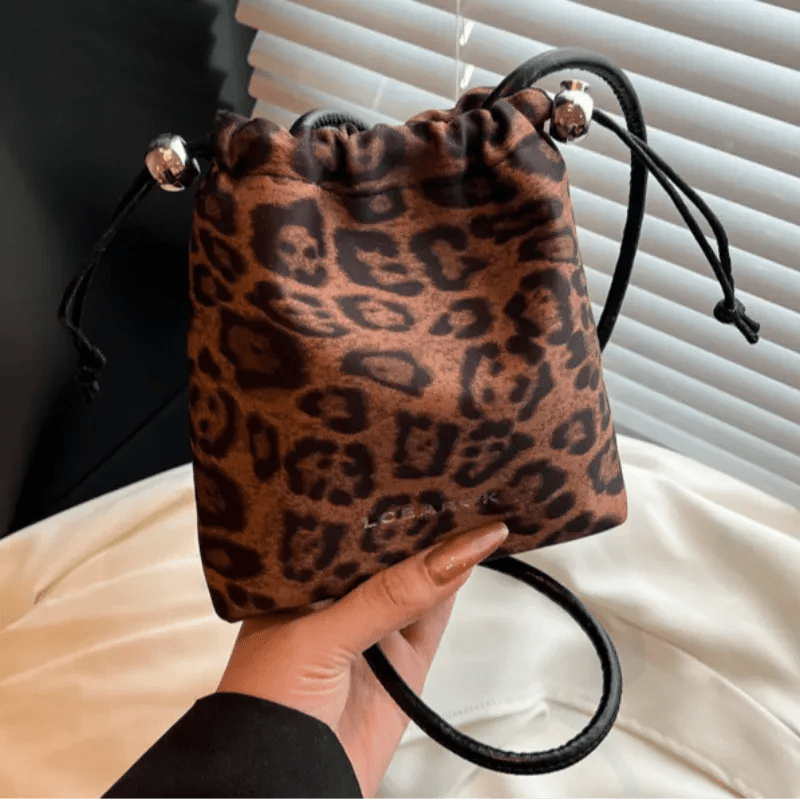Leopard Print Nylon Drawstring Crossbody Bag New Niche Design Fashion Versatile Women's Mobile Phone Bag Exquisite Shoulder Bag - SN Wigs & More