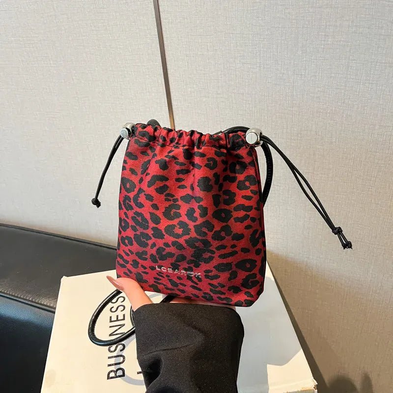 Leopard Print Nylon Drawstring Crossbody Bag New Niche Design Fashion Versatile Women's Mobile Phone Bag Exquisite Shoulder Bag - SN Wigs & More