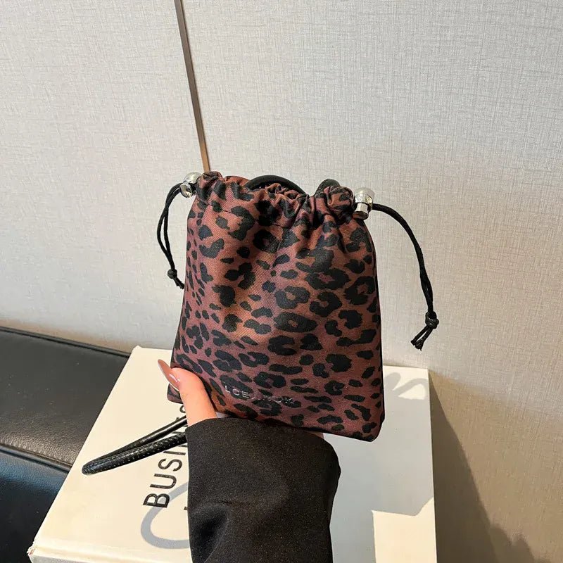 Leopard Print Nylon Drawstring Crossbody Bag New Niche Design Fashion Versatile Women's Mobile Phone Bag Exquisite Shoulder Bag - SN Wigs & More