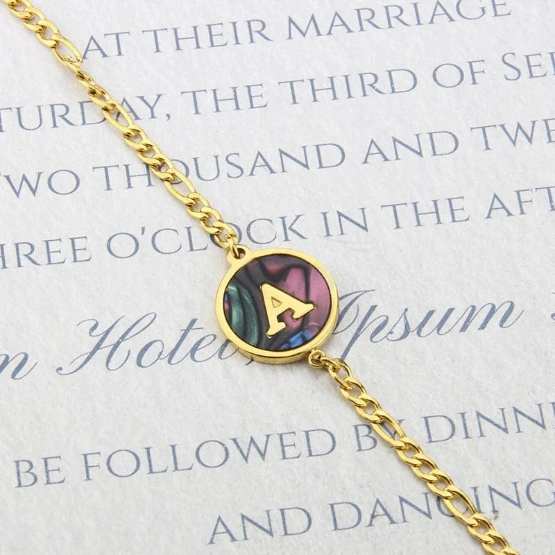 Letter / 18cm / A Fashion Jewelry Bracelets & Bangles Stainless Steel Bangles Initial Letter Bracelets Abalone Shell Initial Pendant 26 Alphabet