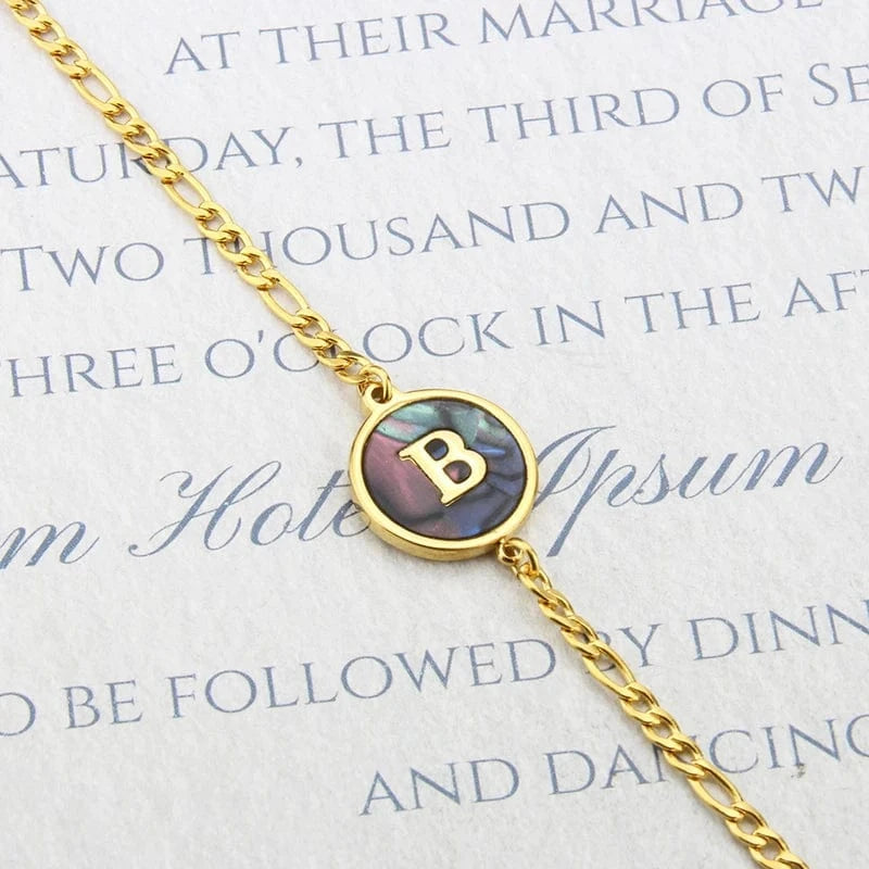 Letter / 18cm / B Fashion Jewelry Bracelets & Bangles Stainless Steel Bangles Initial Letter Bracelets Abalone Shell Initial Pendant 26 Alphabet