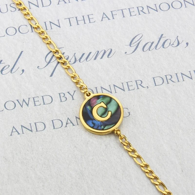 Letter / 18cm / C Fashion Jewelry Bracelets & Bangles Stainless Steel Bangles Initial Letter Bracelets Abalone Shell Initial Pendant 26 Alphabet