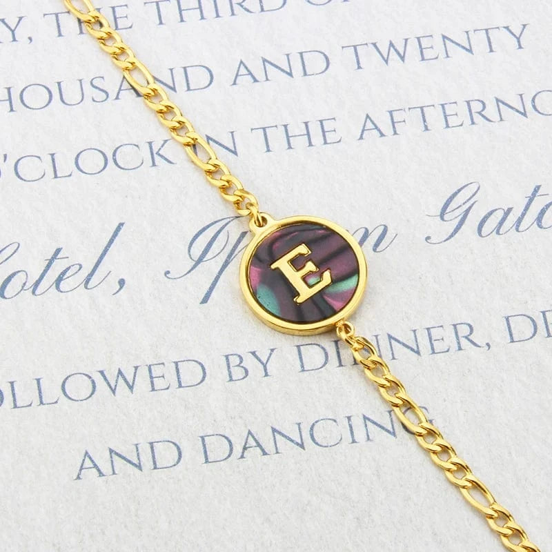 Letter / 18cm / E Fashion Jewelry Bracelets & Bangles Stainless Steel Bangles Initial Letter Bracelets Abalone Shell Initial Pendant 26 Alphabet