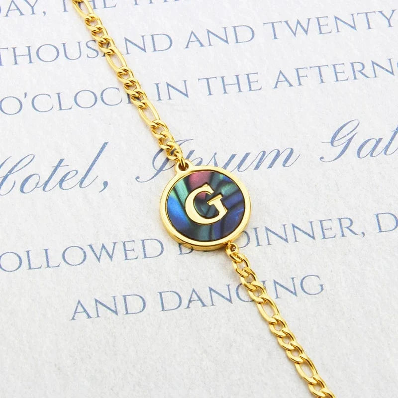 Letter / 18cm / G Fashion Jewelry Bracelets & Bangles Stainless Steel Bangles Initial Letter Bracelets Abalone Shell Initial Pendant 26 Alphabet