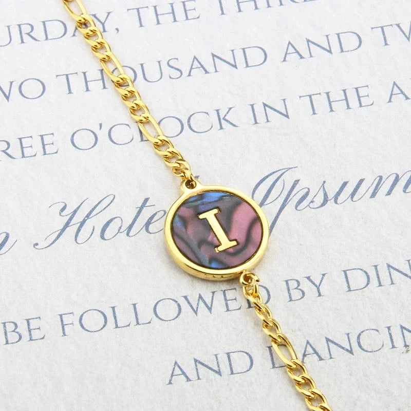 Letter / 18cm / I Fashion Jewelry Bracelets & Bangles Stainless Steel Bangles Initial Letter Bracelets Abalone Shell Initial Pendant 26 Alphabet