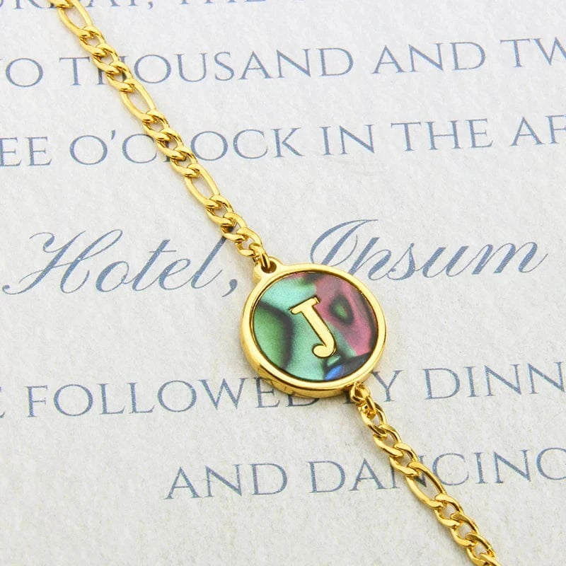 Letter / 18cm / J Fashion Jewelry Bracelets & Bangles Stainless Steel Bangles Initial Letter Bracelets Abalone Shell Initial Pendant 26 Alphabet