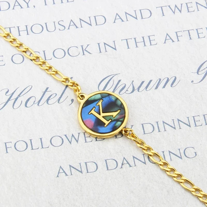 Letter / 18cm / K Fashion Jewelry Bracelets & Bangles Stainless Steel Bangles Initial Letter Bracelets Abalone Shell Initial Pendant 26 Alphabet