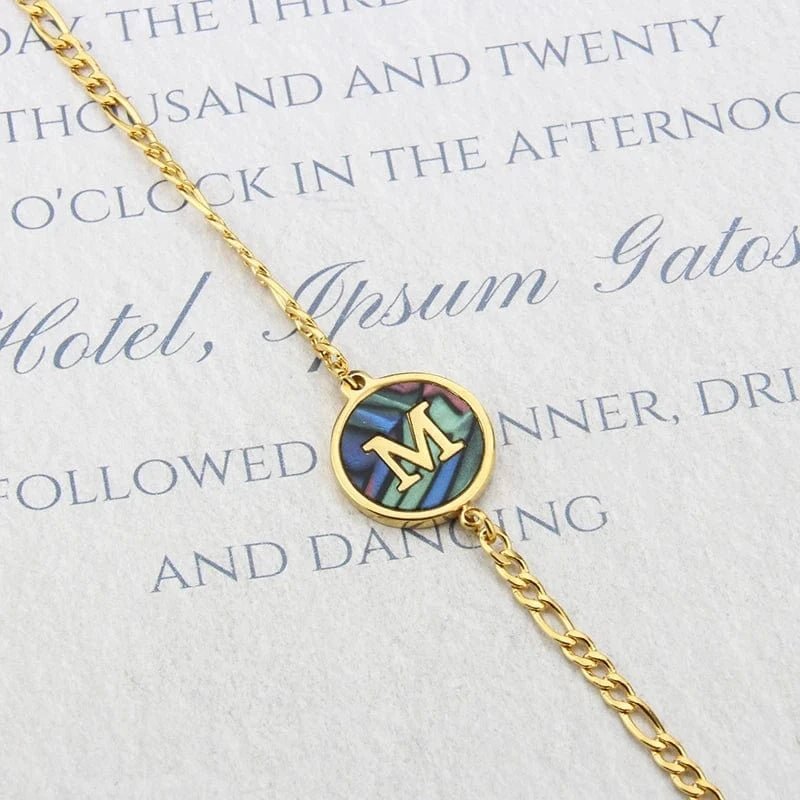 Letter / 18cm / M Fashion Jewelry Bracelets & Bangles Stainless Steel Bangles Initial Letter Bracelets Abalone Shell Initial Pendant 26 Alphabet