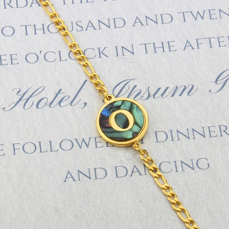Letter / 18cm / O Fashion Jewelry Bracelets & Bangles Stainless Steel Bangles Initial Letter Bracelets Abalone Shell Initial Pendant 26 Alphabet