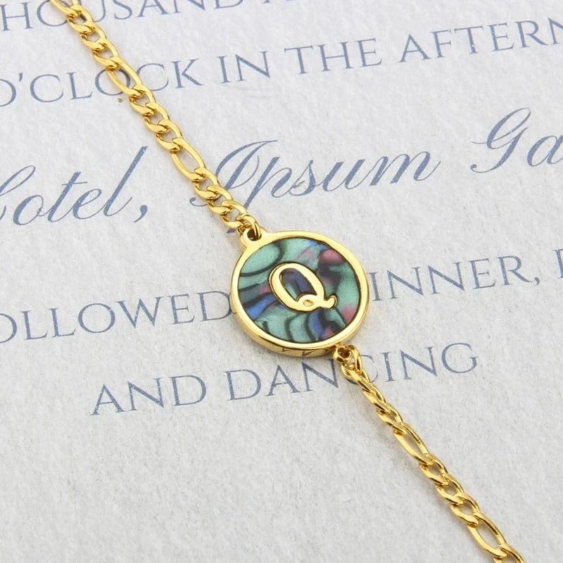 Letter / 18cm / Q Fashion Jewelry Bracelets & Bangles Stainless Steel Bangles Initial Letter Bracelets Abalone Shell Initial Pendant 26 Alphabet